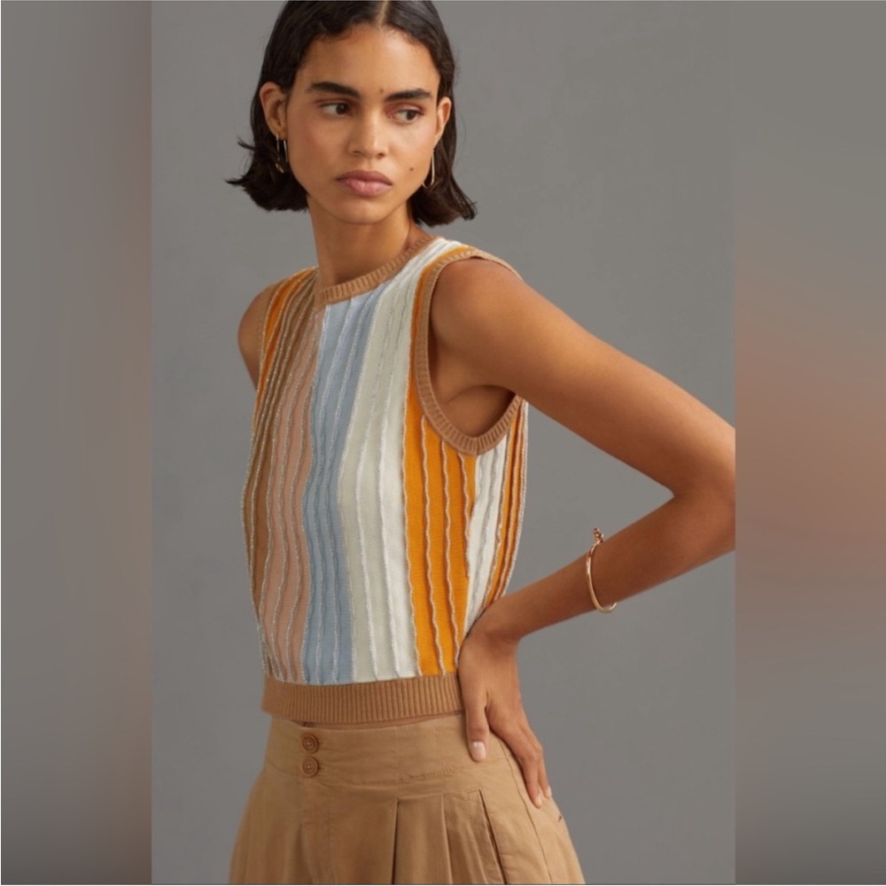 House of Harlow 1960 70s Vintage Multi Color Shimmer Crop Sweater Vest Top XS